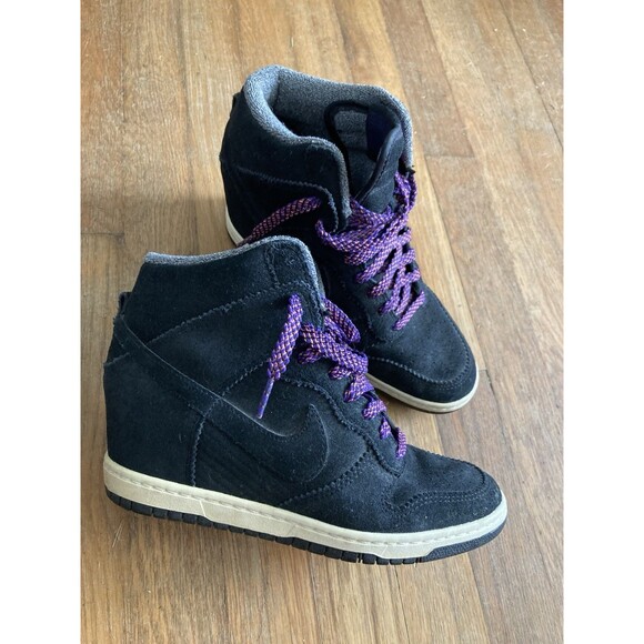 Nike Dunk Ski Hi Hidden Wedge 9 Women Black Suede Purple Urban Streetwear - Picture 1 of 15